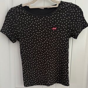 Levi's Black Short Sleeve Tee with Tiny White Floral Print